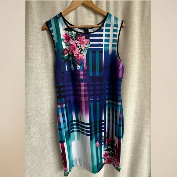 Floral Office Sheath Dress Womens Size 16 Multicolor Bisou Bisou Career Retro - Picture 15 of 16